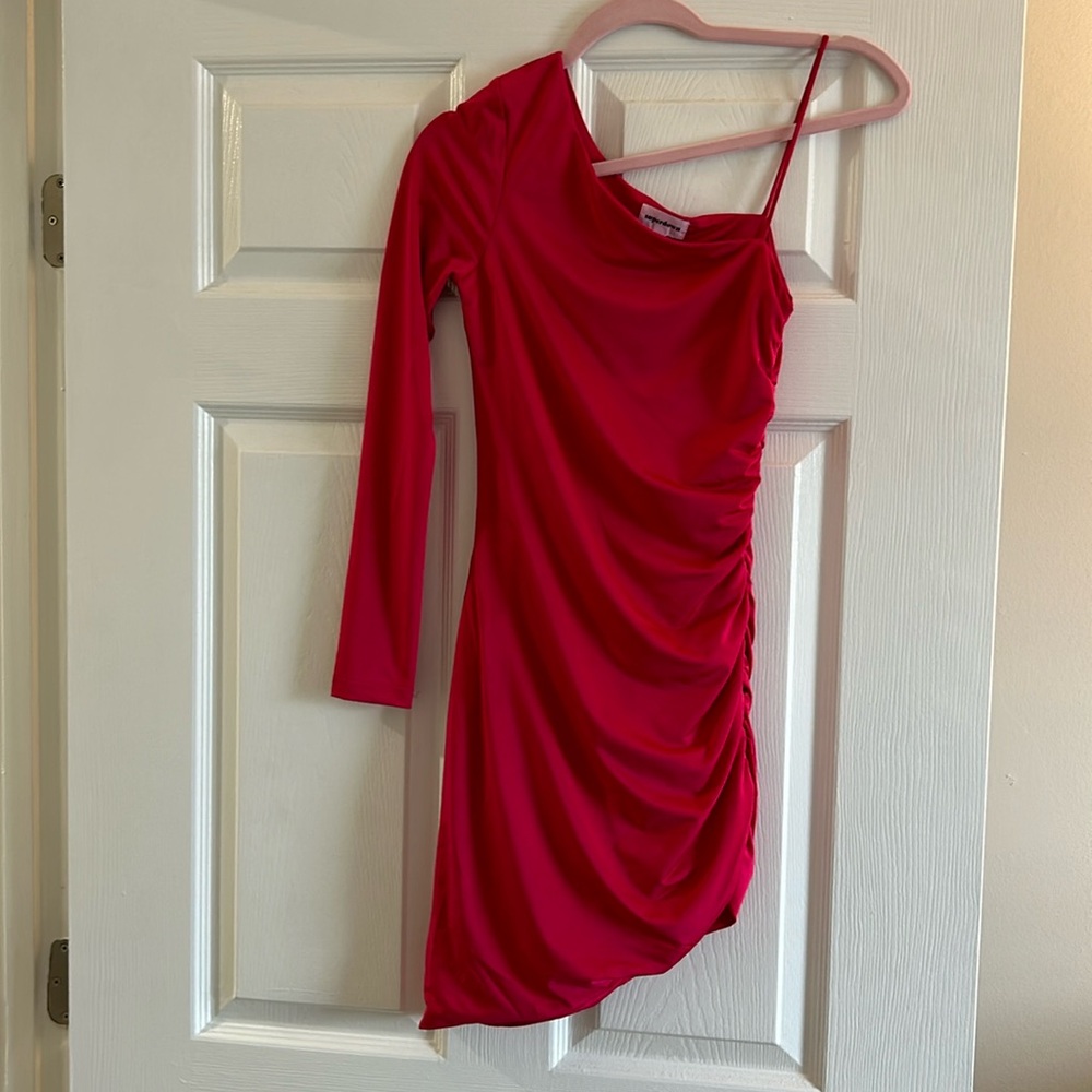 Hot Pink Satin One shoulder Cocktail Dress